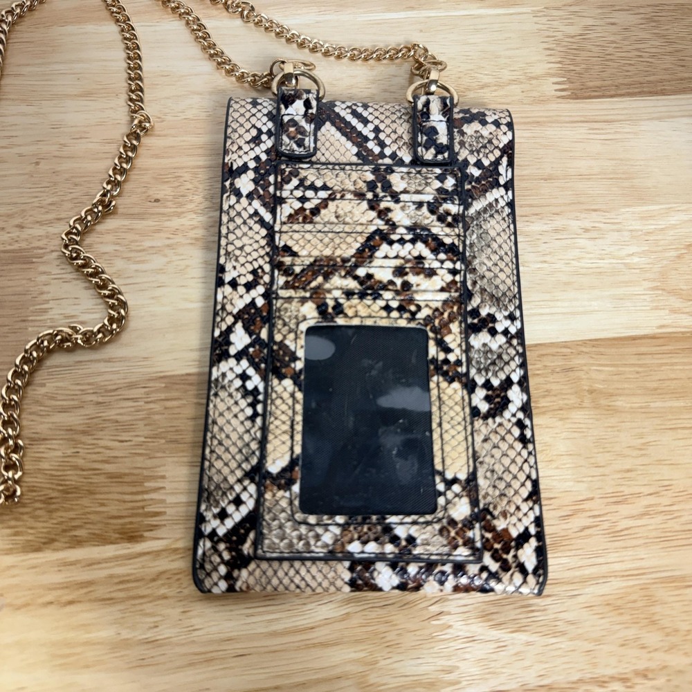 Crossbody Phone Bag Womens Small Brown Snakeskin Chain Wallet Purse Card Holder - Picture 3 of 7